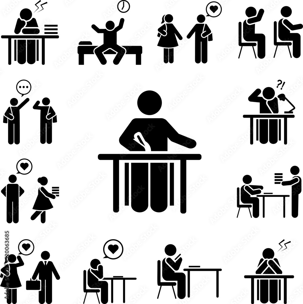 Poster student, school, lesson icon in a collection with other items