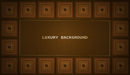 luxury background with plaid decoration, and gold frame, brown background