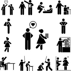 In love, girl, man, school icon in a collection with other items