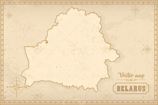 Map of Belarus in the old style, brown graphics in retro fantasy style