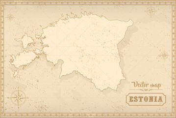 Map of Estonia in the old style, brown graphics in retro fantasy style