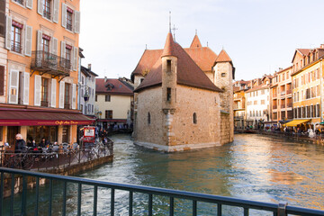 Annecy. FRANCE. View of the river Thiou flowing through the city of Annecy