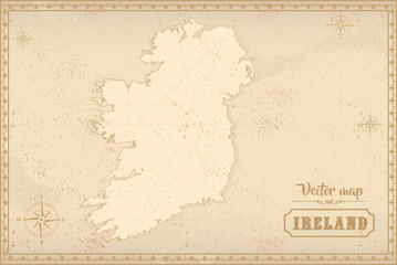 Fototapeta na wymiar Map of Ireland in the old style, brown graphics in retro fantasy style