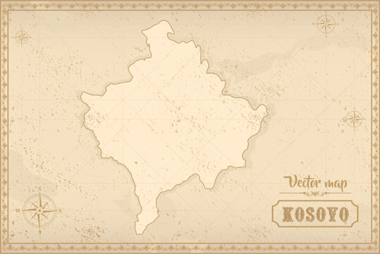 Map of Kosovo in the old style, brown graphics in retro fantasy style