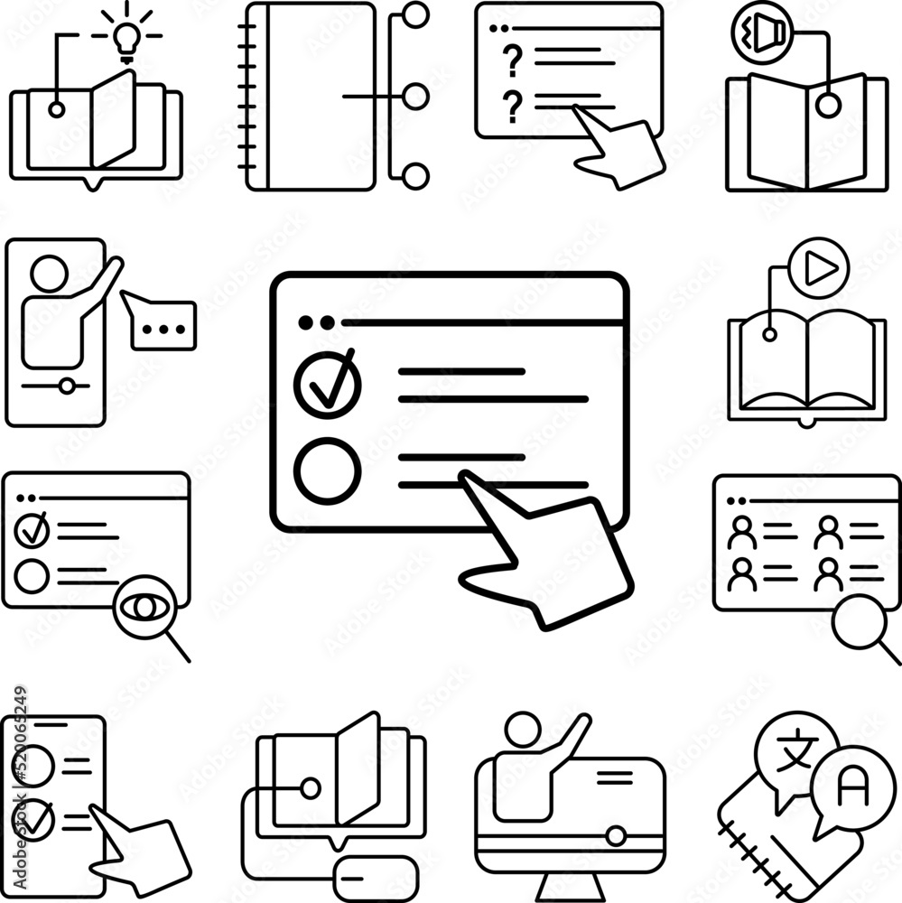 Poster browser education quiz regular icon in a collection with other items