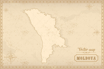 Fototapeta na wymiar Map of Moldova in the old style, brown graphics in retro fantasy style