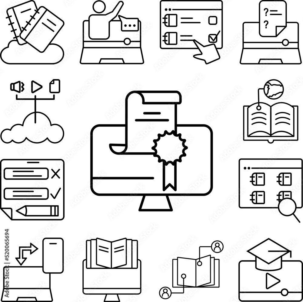 Poster education certificate tutorial icon in a collection with other items