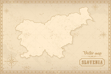 Map of Slovenia in the old style, brown graphics in retro fantasy style