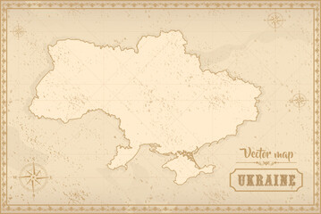 Map of Ukraine in the old style, brown graphics in retro fantasy style