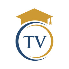 Letter TV Education Logo Concept With Educational Graduation Hat Vector Template