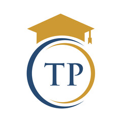 Letter TP Education Logo Concept With Educational Graduation Hat Vector Template