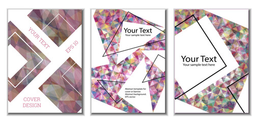 Cover design. Set of 3 covers. Imitation of crumpled paper. Unusual bright abstract background for magazine, book, splash, banner, vector. Imitation of crumpled paper