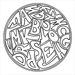 Alphabet in a circle. Coloring. Vector