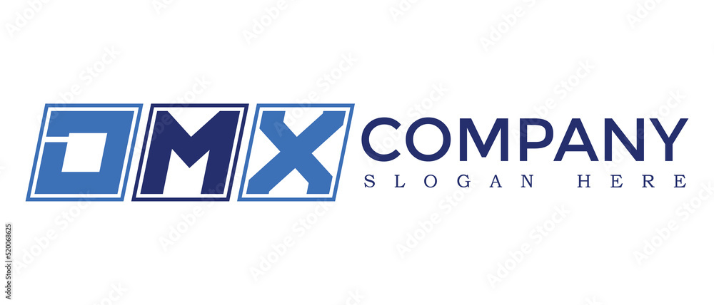 Poster dmx three letter rounded rectangle boxes shape element symbol digital initial technology media busin