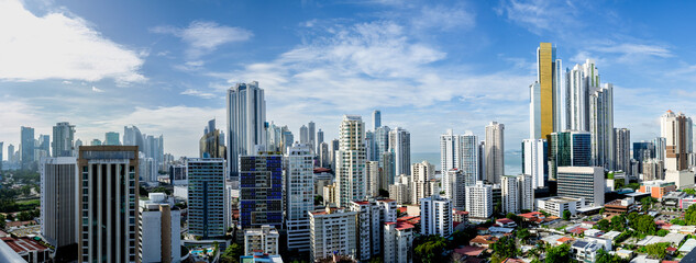 Panoramic view of the profile of the skyscrapers of the city of Panama from 50 street towards the...