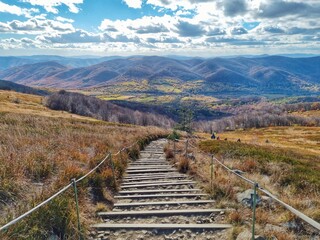 path with stairs in the Bieszczady mountains in Poland