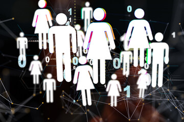 Abstract technology group and data 3d