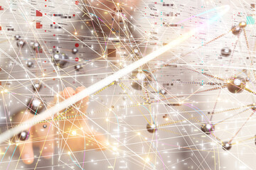 abstract lines with dots over dark background.