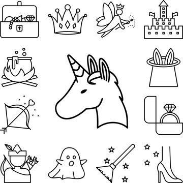 Unicorn, fairy tale icon in a collection with other items