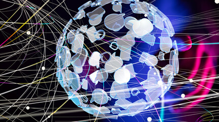 Global network. Blockchain. 3D illustration. Neural networks and artificial intelligence. Abstract