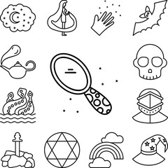Mirror, fairy tale icon in a collection with other items