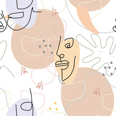 Face line pattern Abstract drawing seamless print