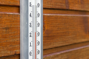 Soviet alcohol thermometer on a wooden wall