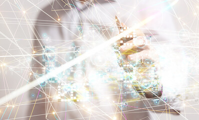 Neural network 3D illustration. Big data and cybersecurity