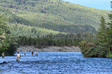 Anglers fish for sockeye salmon on Alaska's Kenai River.