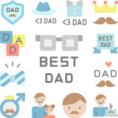Best Dad, glasses icon in a collection with other items
