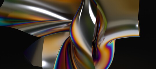 Fluid design twisted shapes holographic 3D abstract background iridescent wallpaper