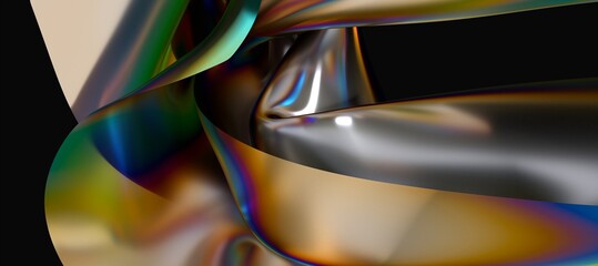 Fluid design twisted shapes holographic 3D abstract background iridescent wallpaper