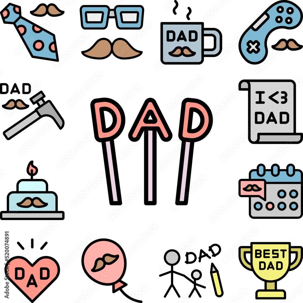 Poster dad, sticks icon in a collection with other items