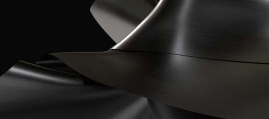 Black fabric satin silk background, Elegant luxurious cloth backdrop. 3d illustration.