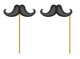 Mustache with wooden stick on white background