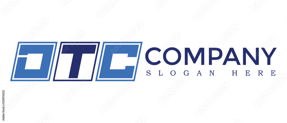 Poster dtc three letter rounded rectangle boxes shape element symbol digital initial technology media busin