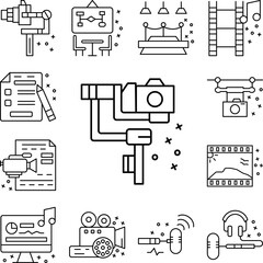 Gimbal, camera, cinema icon in a collection with other items