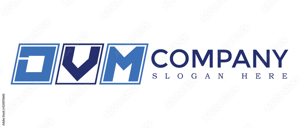 Poster dvm three letter rounded rectangle boxes shape element symbol digital initial technology media busin