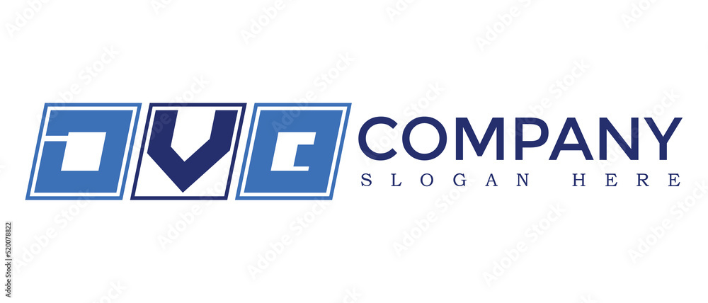 Poster dvq three letter rounded rectangle boxes shape element symbol digital initial technology media busin