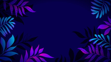 Fototapeta na wymiar abstract dark blue background with tropics leaves