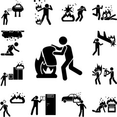 Extinguish a fire, man icon in a collection with other items
