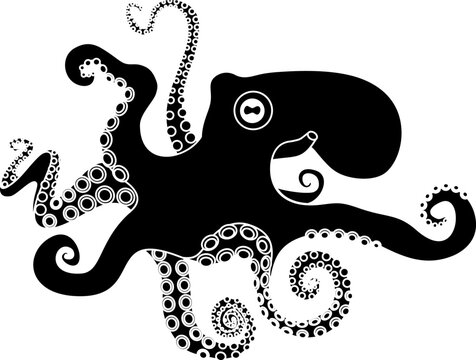recommend clip art: Black silhouette of octopus isolated on white background