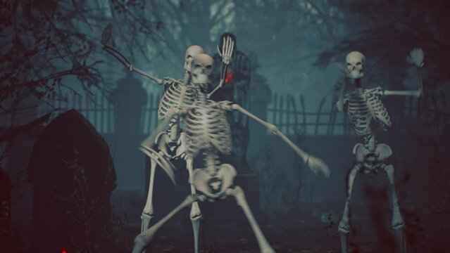 Skeletons Dance Hip Hop among the Tombstones Cinematic 3D Animation Halloween 4K