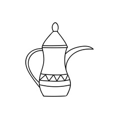 Arabic coffee pot doodle illustration in vector. Arabic coffee pot hand drawn illustration in vector. Arabic copper doodle illustration in vector.