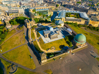 City Observatory aerial view on Calton Hill in New Town of Edinburgh, Scotland, UK. New Town...