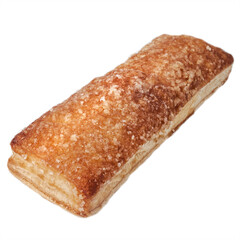 puff pastry bread stick sprinkled sugar closeup on white background isolated
