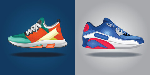 Two different colorful shoes of men