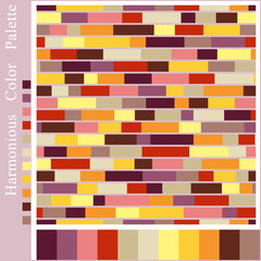 Abstract Striped Seamless Pattern with Brown, Orange, Red, Pink, Yellow Color Swatches. Warm Autumn Palette.