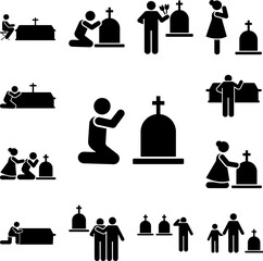 Man coffin burial weep sorrow icon in a collection with other items