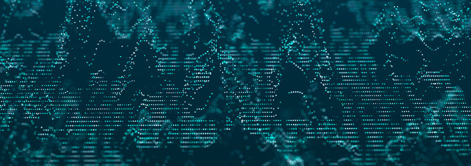 Sci-fi background. Digital wave with many particles. Template for festive presentation. 3d rendering